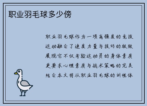 职业羽毛球多少傍